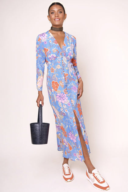 Katie - Blue Peony Button Down Dress ...